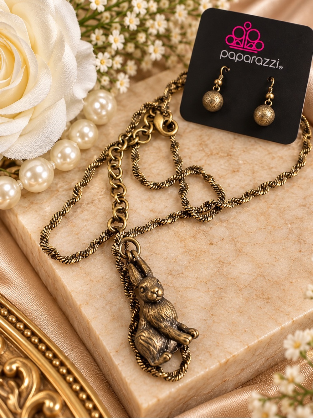 paparazzi Antique Gold Bunny Charm Necklace